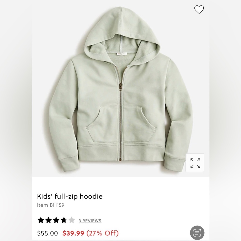 J. Crew Kids Full Zip Hoodie NWT